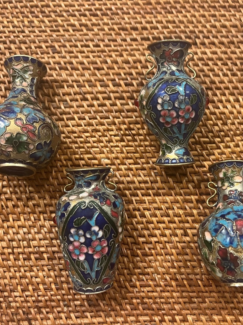 Vintage Asian Chinese Cloisonnรฉ 3โ Small Vases Set of 5